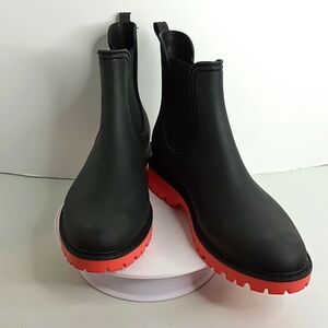 Esmara- - Rubber Rain Ankle Bootie w,/Lug Sole -Italian made -Black/Orange -NWOT